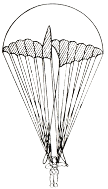 Разворот купола основного парашюта влево при натяжении левой стропы управления