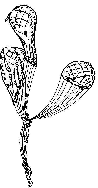 Применение запасного парашюта в случае складывания основных куполов. 
